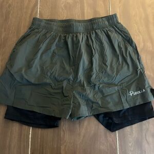 Medium, Army Green, Pudolla Running Shorts with compression shorts and pockets
